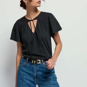 Nation LTD Gladys Tee in Black Pima Cotton Flutter Sleeve Size XXL